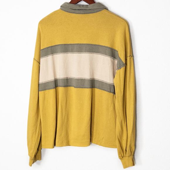 Anthropologie Women's Polo Top Yellow Size Large Colorblock Academia - Picture 2 of 10